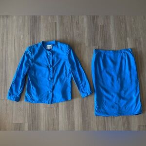VTG William Pearson Suit 2 Piece Skirt Set Silk Blue Womens 12 Career Office USA